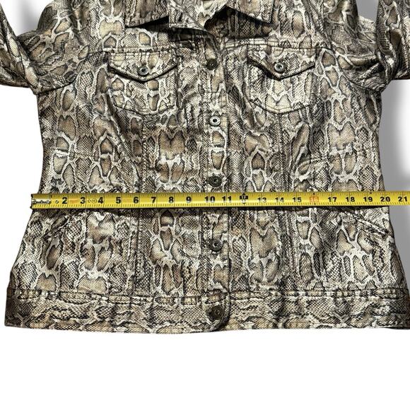 Chico's Womens Large Metallic Gold Bronze Snake Print Trucker Jacket Chico’s 2 - Picture 7 of 13